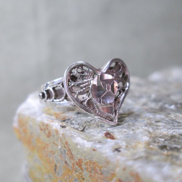 Sterling Heart Ring, Artisan Silver Sculpture & Filigree - Picture 3 of 7